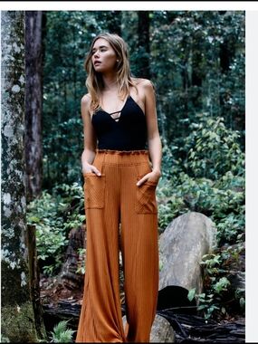 FP Movement Blissed Out Wide Leg Pants In Toasted Coconut Womens Small Oversized